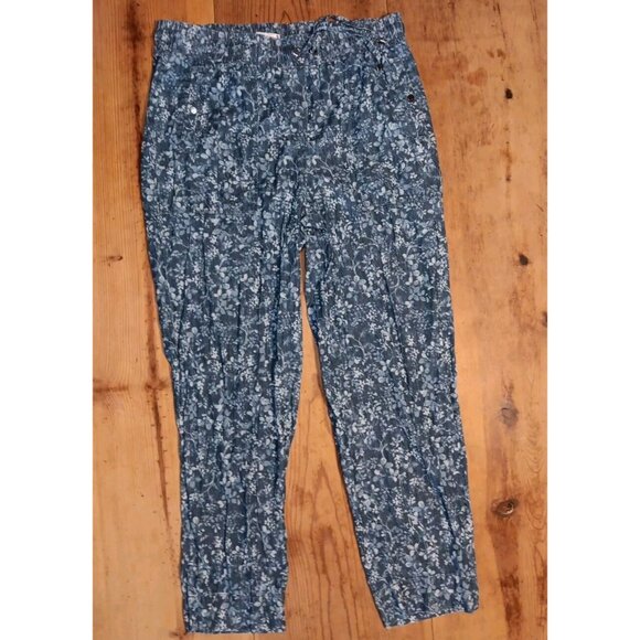 Tommy Hilfiger Pants - Tommy Hilfiger Womens M Floral Blue Chambray Ankle Pants Pull On Cottagecore